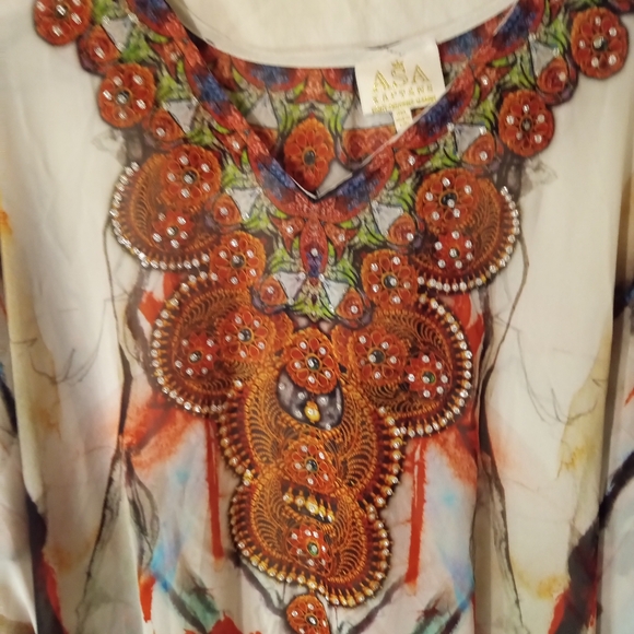 Asa Woman's Long Kaftan Beaded Front 2X Floral Print - Picture 2 of 4